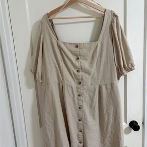 Old Navy Beige Midi Dress with Button-Down Front